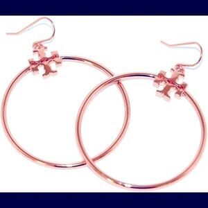 NWOT Tory Burch Rose Gold T Logo Hoop Earrings